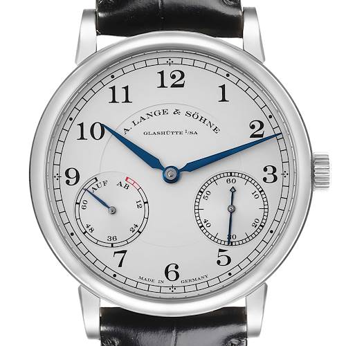 The watch, an 1815 model by A. Lange & Söhne, is shown from the front, displaying the dial and two subdials.