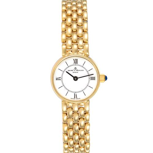 The image shows a front view of the Baume & Mercier  Women's Yellow Gold White Dial  Women's Yellow Gold White Dial 14k Yellow Gold White Dial Cocktail Ladies Watch.