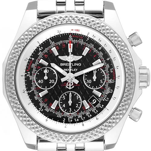 This Breitling Bentley AB0612 Men's Stainless Steel Black Dial AB0612 Men's Stainless Steel Black Dial model watch is shown in a front view, featuring its bezel, chronograph dials, and brand detailing.
