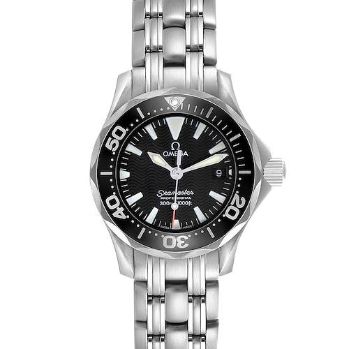 The Omega Seamaster 2284.50.00 Men's Stainless Steel Black Dial watch is shown from the front, displaying its dial, bezel, and metal bracelet.