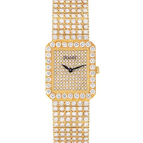 The Piaget 83541 C626 Women's Yellow Gold  83541 C626 Women's Yellow Gold  83541 model is shown from a front angle, featuring its diamond dial, 18K yellow gold case, and bracelet.