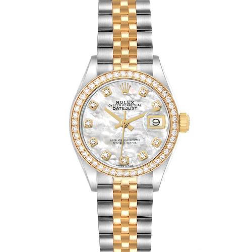 Photo of Rolex Datejust 28 Steel Yellow Gold MOP Diamond Ladies Watch 279383 Card