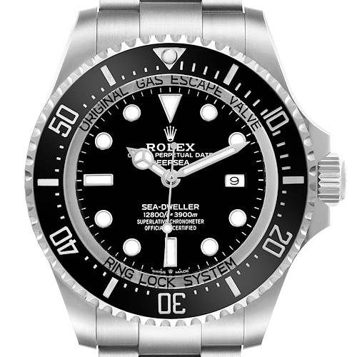 The image shows a front view of the Rolex Sea-Dweller 126660 Men's Stainless Steel Black Dial watch, highlighting the dial, bezel, and crown.
